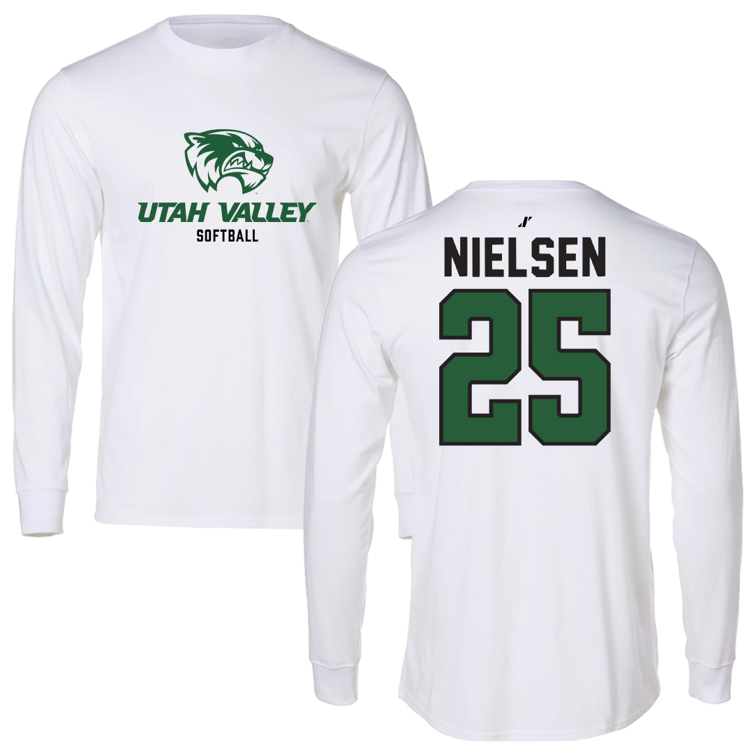 Utah Valley University Softball White Classic Long Sleeve - #25 Saige Nielsen
