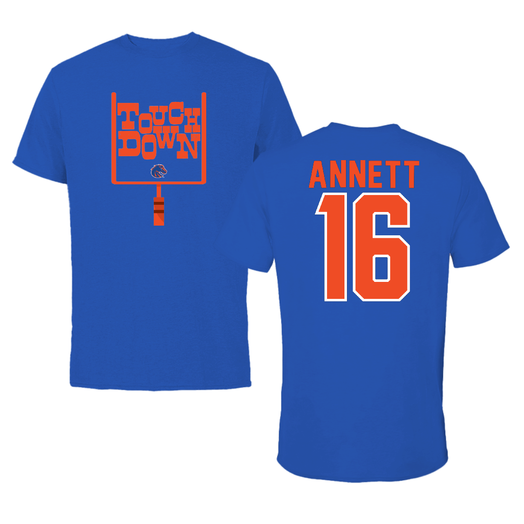 Boise State University Football Blue Touchdown Tee - #16 Kaleb Annett
