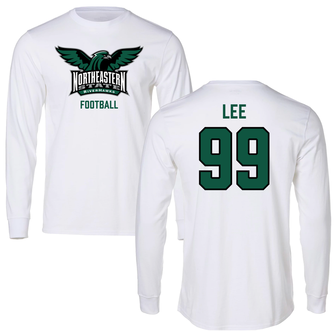 Northeastern State University Football White Performance Long Sleeve - #99 Chris Lee