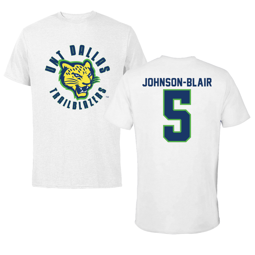 University of North Texas at Dallas Basketball White Performance Tee - #5 Jayden Johnson-Blair