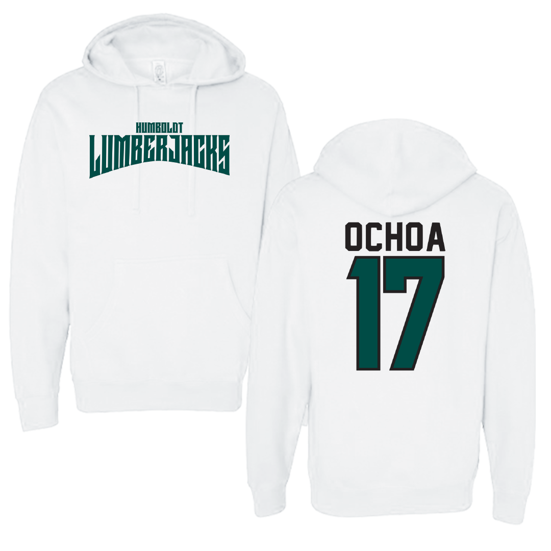 Cal Poly Humboldt Soccer White Classic Hoodie - #17 Evan Ochoa
