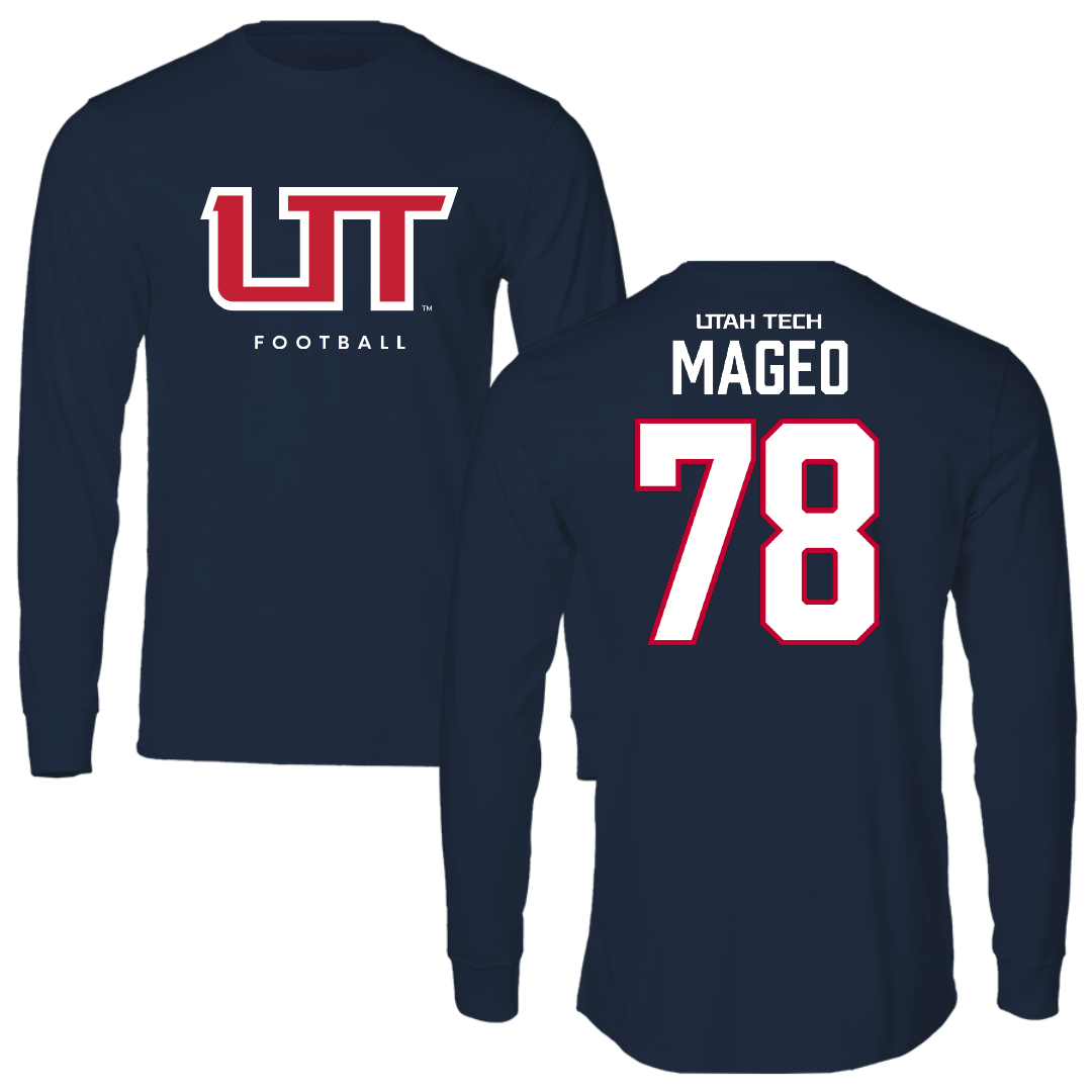 Utah Tech University Football Navy Long Sleeve - #78 Rambo Mageo