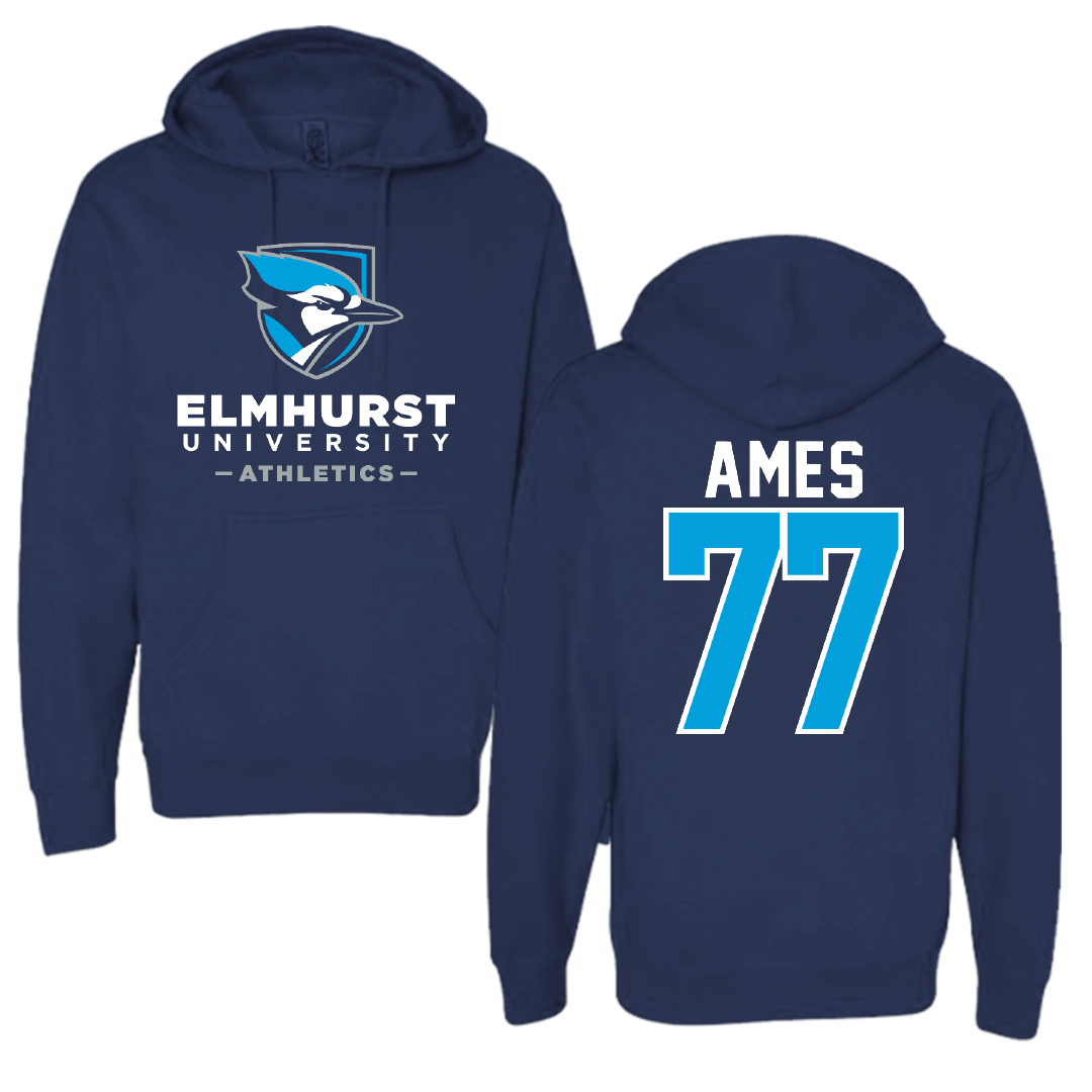 Elmhurst University Lacrosse Navy Hoodie - #77 Kaden Ames