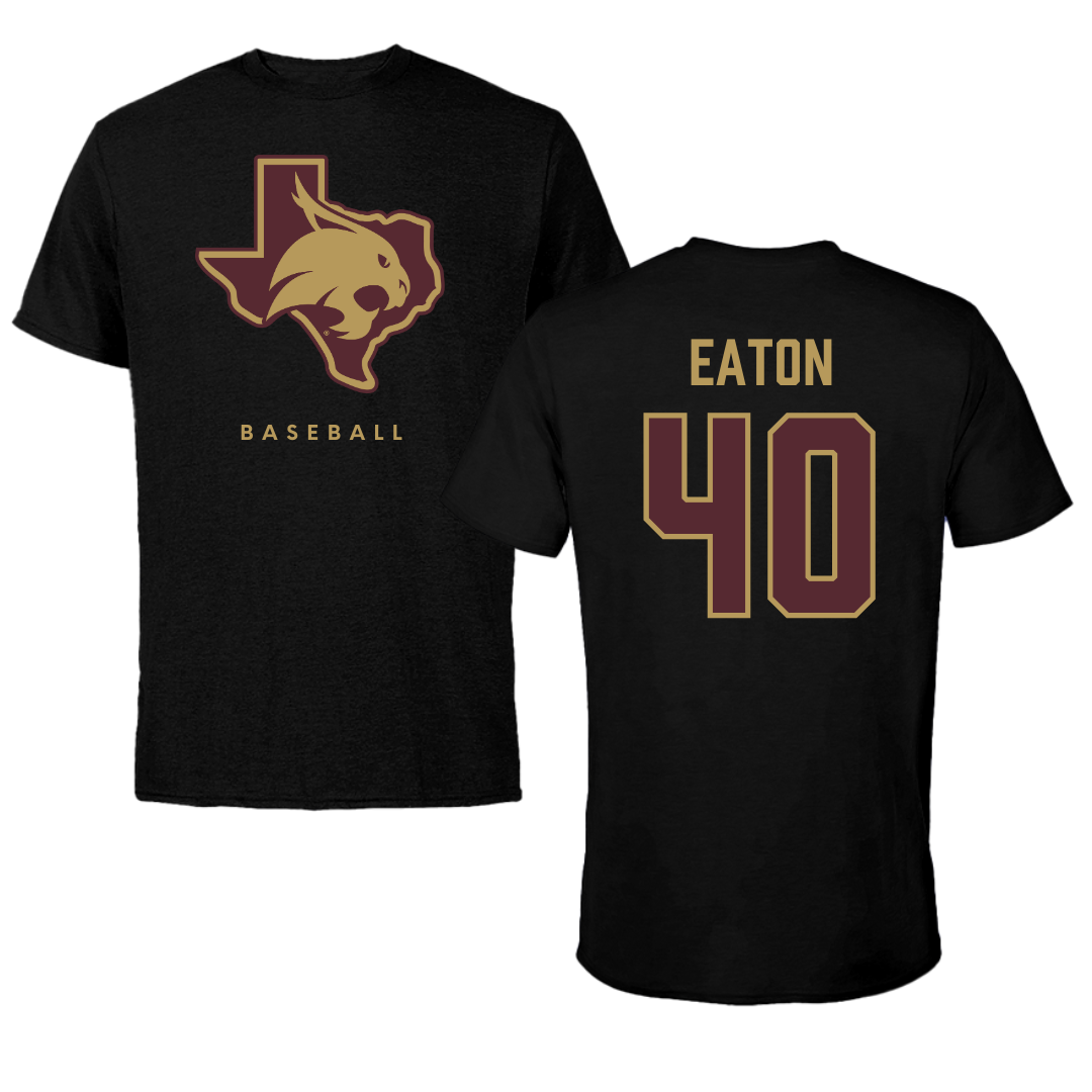 Texas State University Baseball Black Performance Tee - #40 Austin Eaton