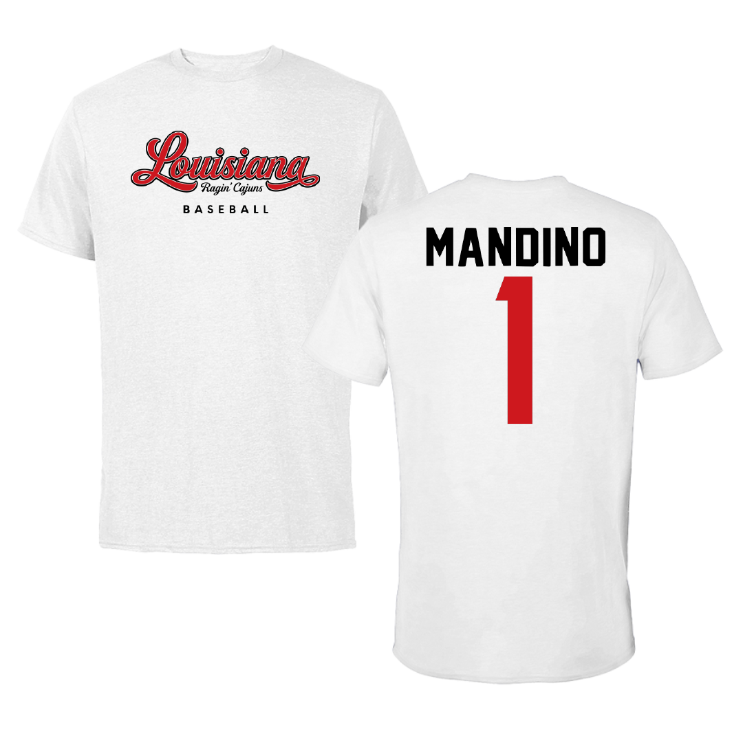University of Louisiana at Lafayette Baseball White Tee - #1 Maddox Mandino