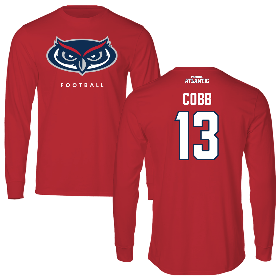 Florida Atlantic University Football Red Performance Long Sleeve - #13 A'ceon Cobb