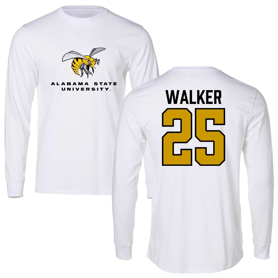 Alabama State University Basketball White Block Long Sleeve - #25 Jasteven Walker