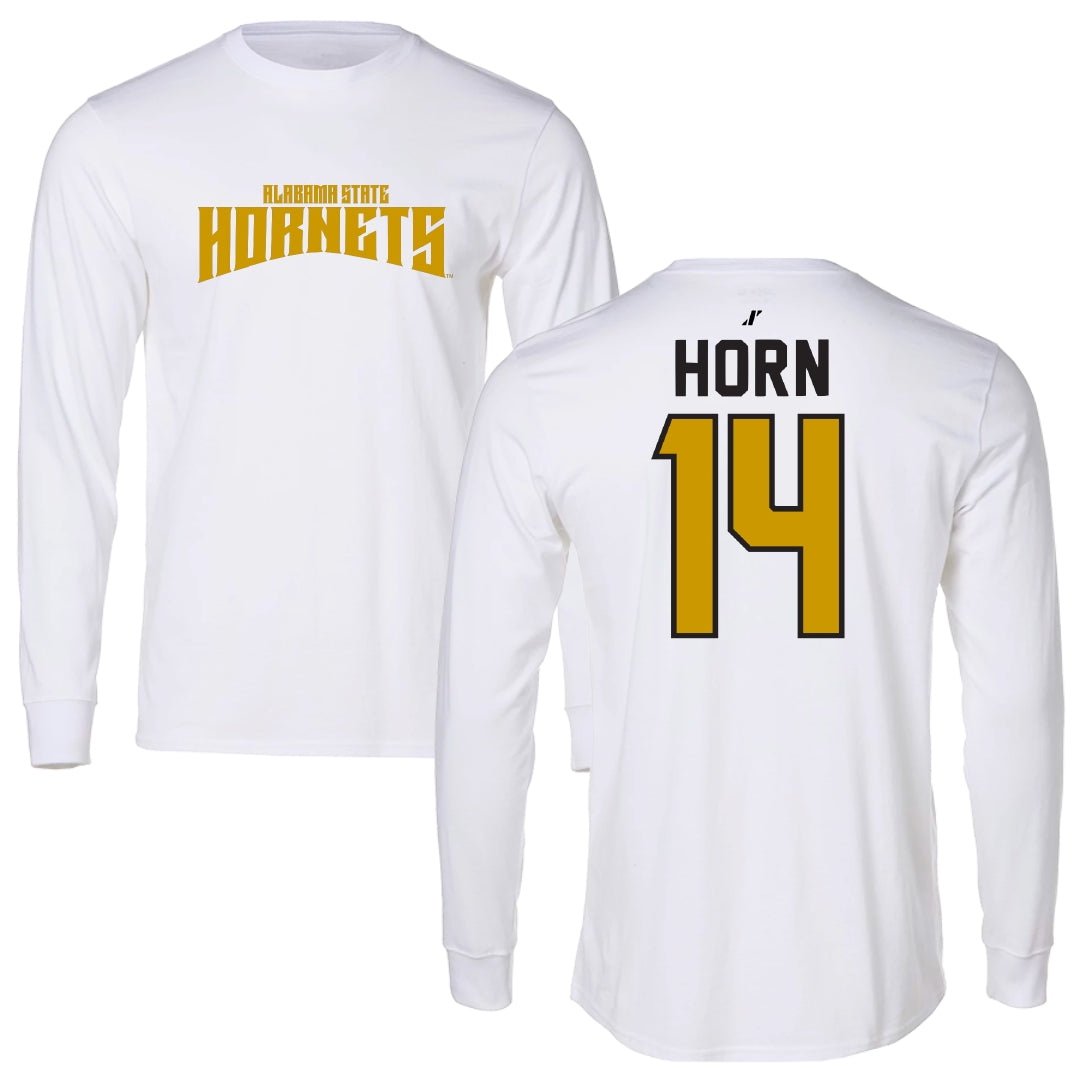 Alabama State University Football White Classic Performance Long Sleeve - #14 Eric Horn