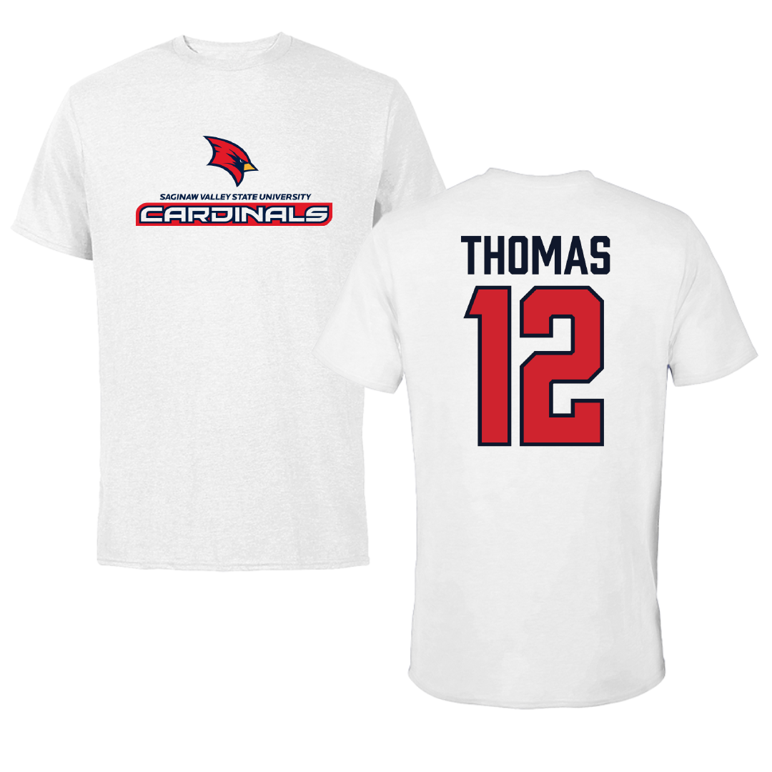 Saginaw Valley State University Football White Performance Tee - #12 Jamil Thomas
