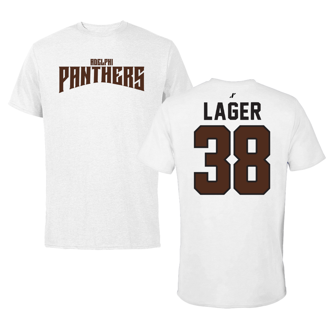 Adelphi University Soccer White Classic Performance Tee - #38 Ethan Lager