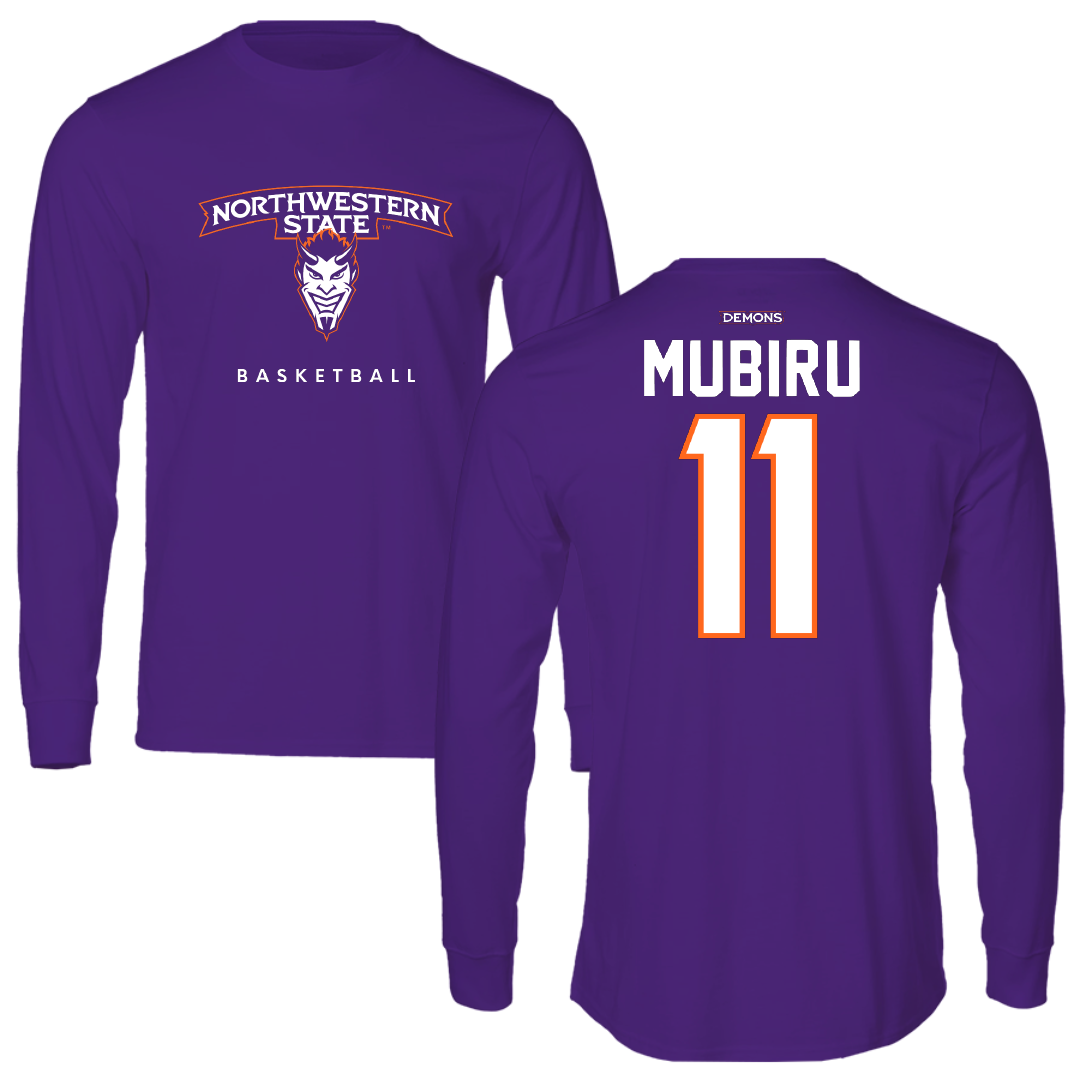 Northwestern State University Basketball Purple Long Sleeve - #11 Chris Mubiru