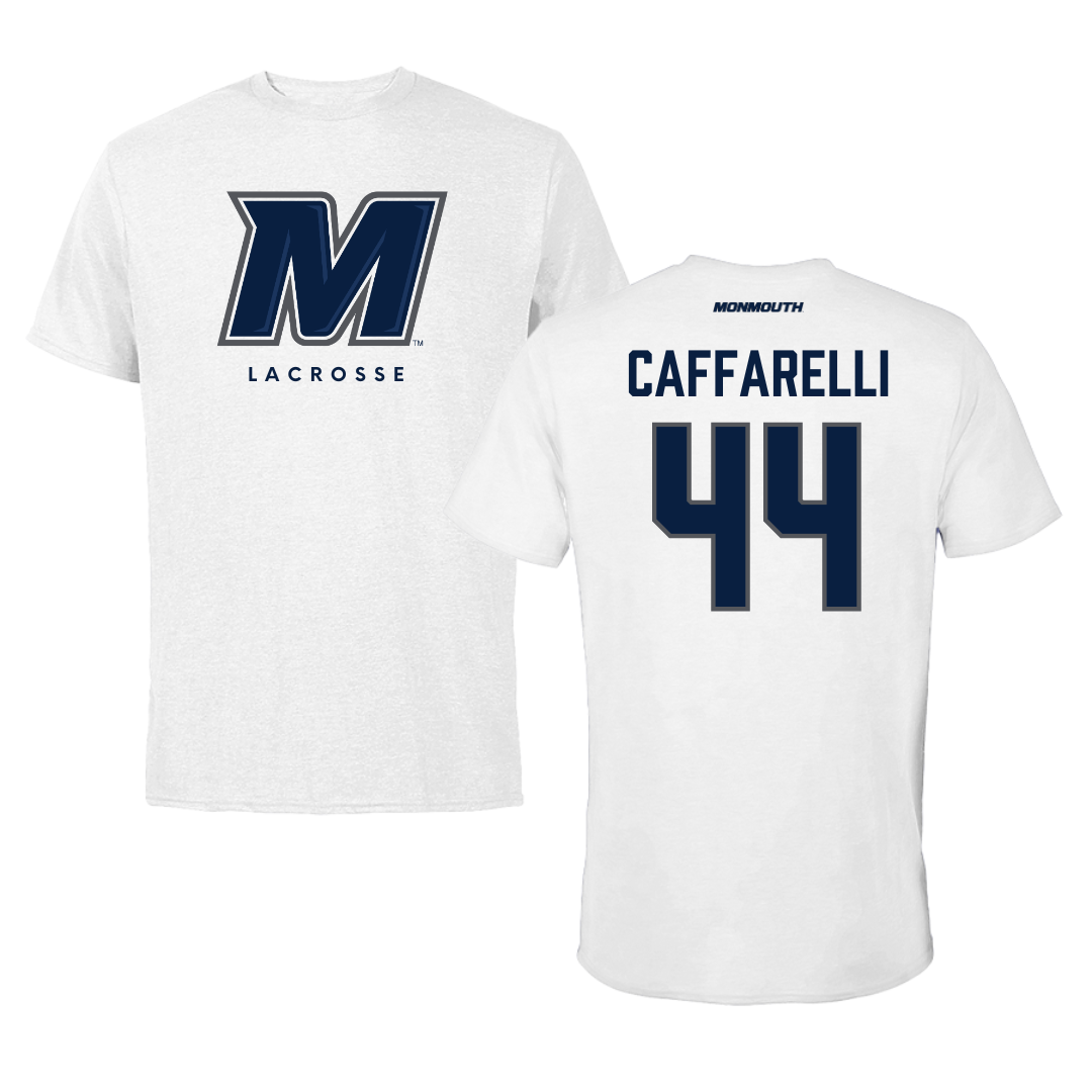 Monmouth University Lacrosse White Performance Tee - #44 Ty Caffarelli