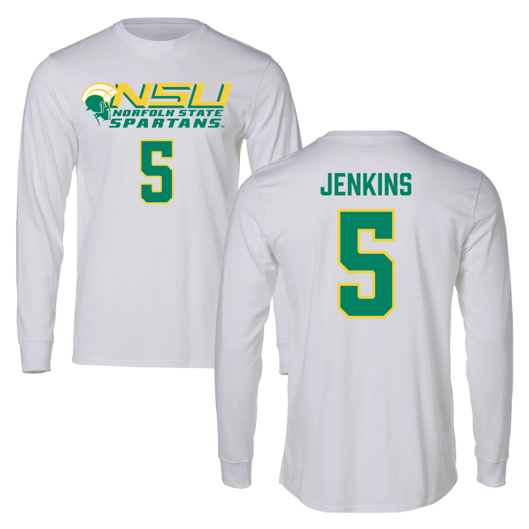 Norfolk State University Basketball White Performance Long Sleeve - #5 Tyrese Jenkins