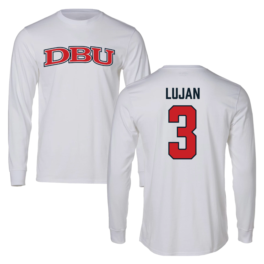 Dallas Baptist University Basketball White Performance Long Sleeve - #3 Ricky Lujan