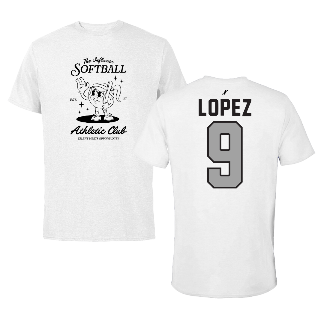 Softball White Influxer Athletic Club Tee - #9 Madelyn Lopez