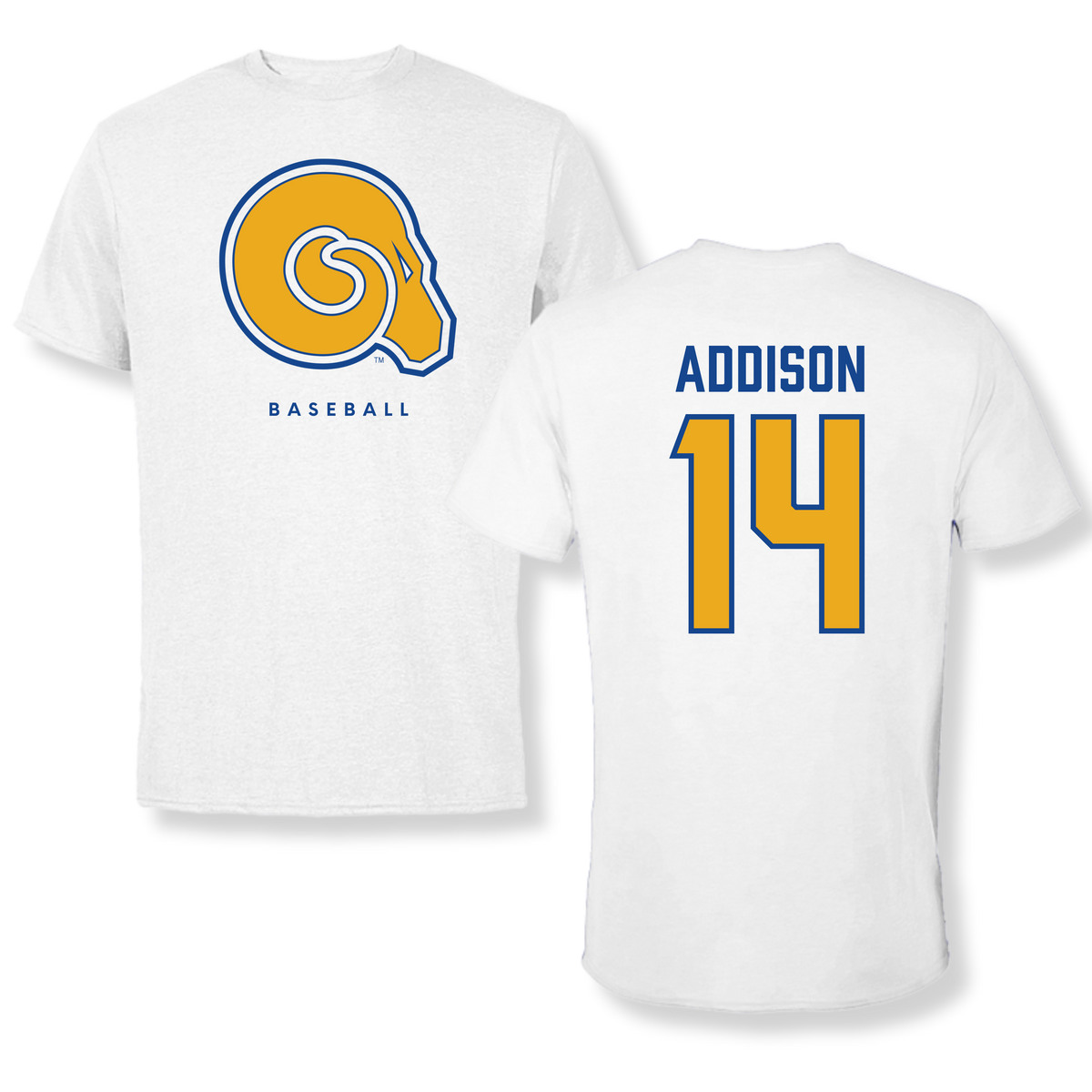 Albany State University Baseball White Performance Tee - #14 Luke Addison