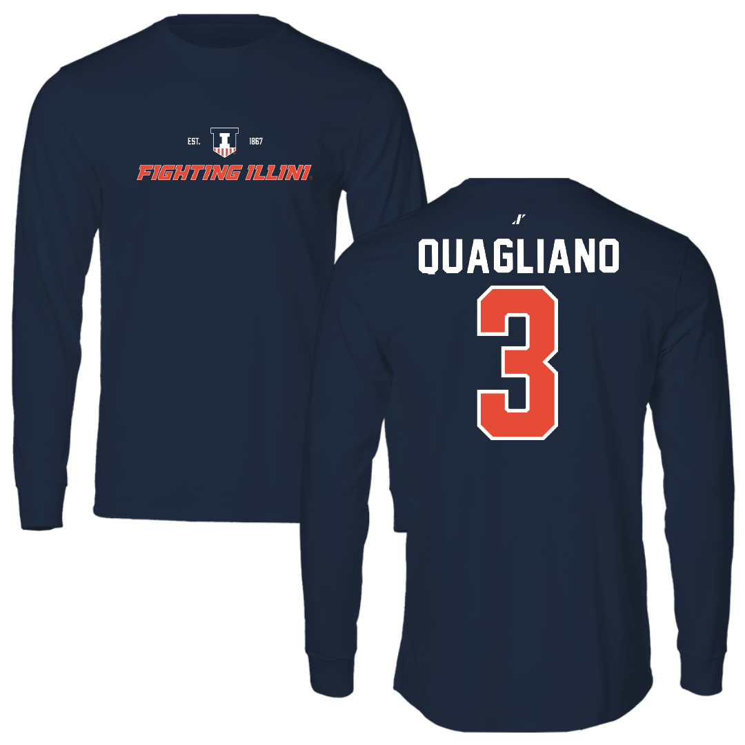 University of Illinois Baseball Navy General Long Sleeve - #3 Coltin Quagliano