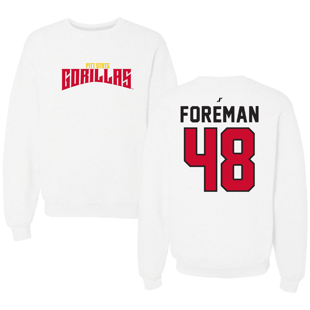 Pittsburg State University Football White Classic Crewneck - #48 Jonovan Foreman