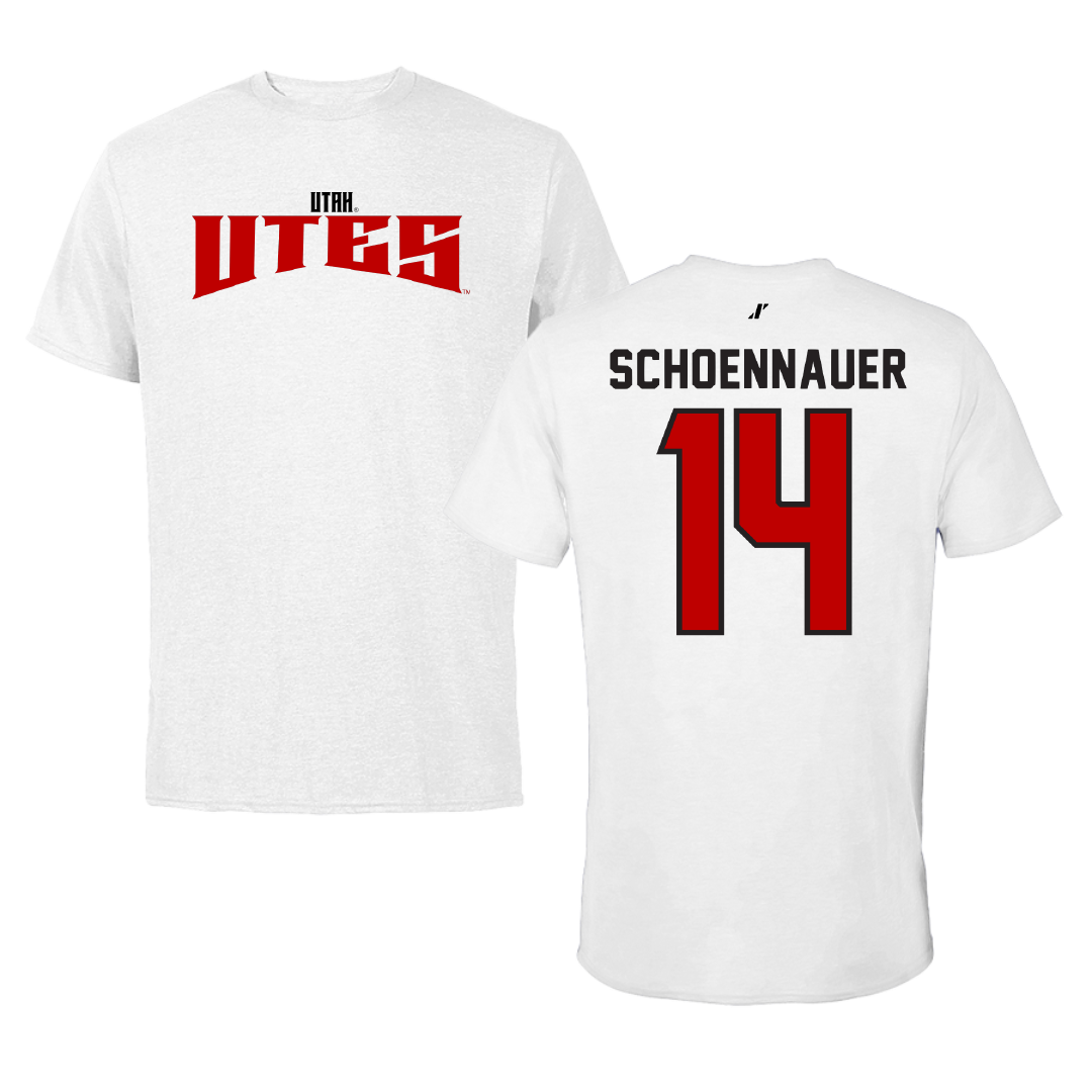 University of Utah Soccer White Classic Performance Tee - #14 Kennedy Schoennauer