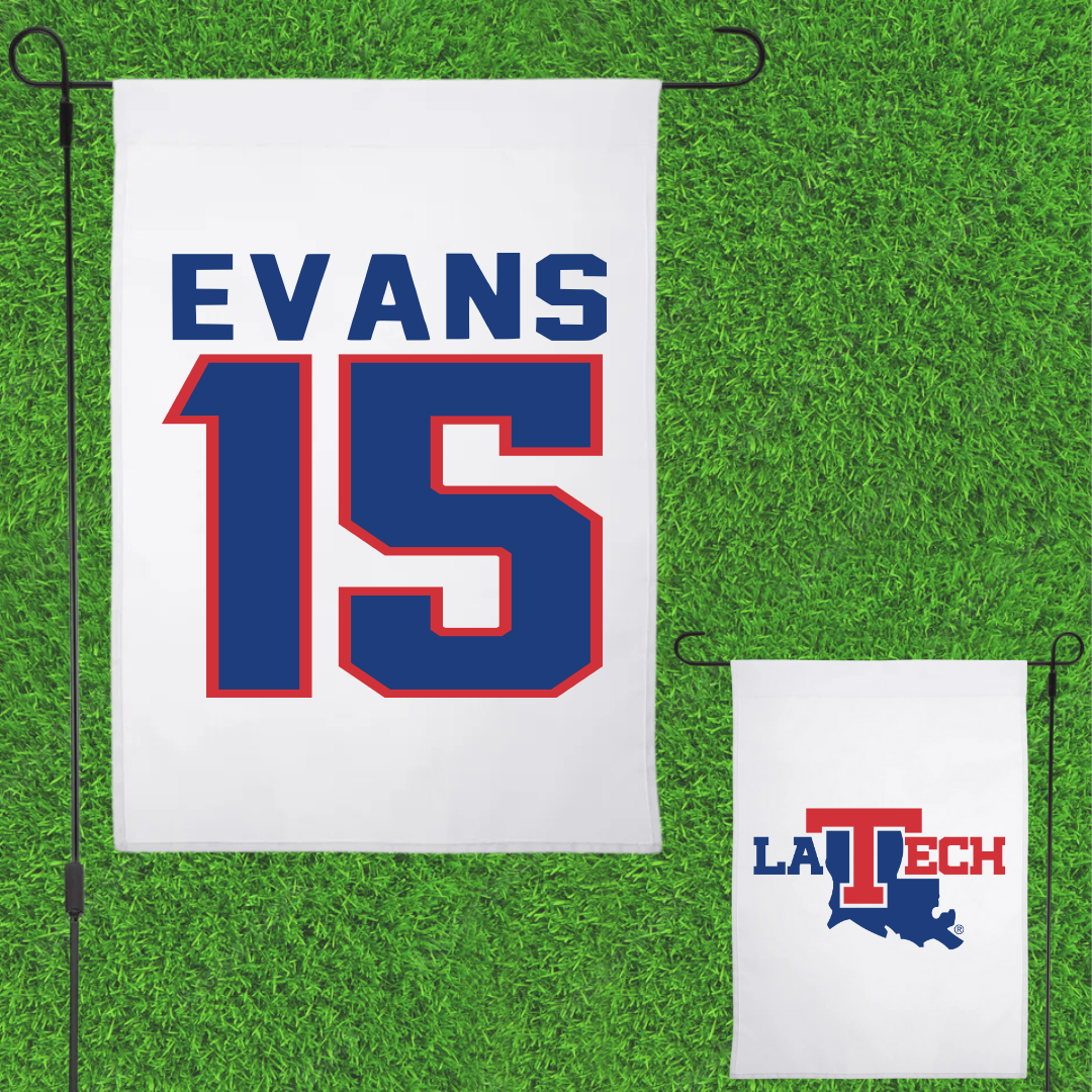 Louisiana Tech University Football White Garden Flag - #15 Jessie Evans
