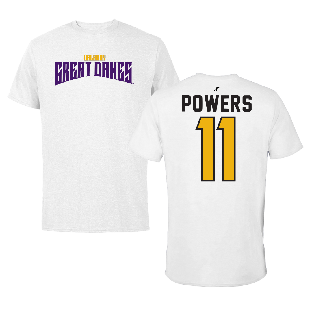 University at Albany Softball White Classic Performance Tee - #11 Kate Powers