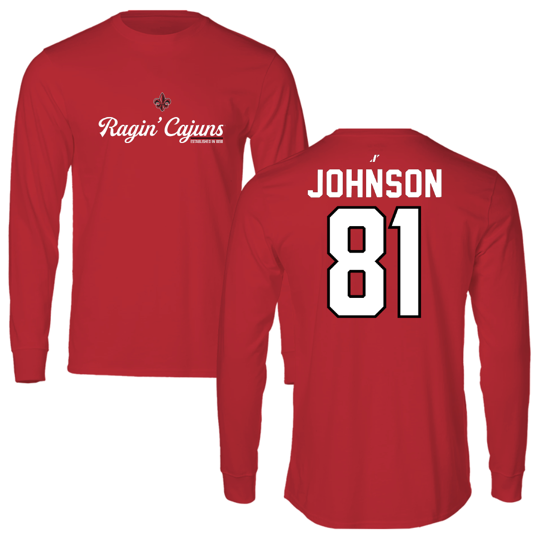 University of Louisiana at Lafayette Football Red General Performance Long Sleeve - #81 Jaydon Johnson