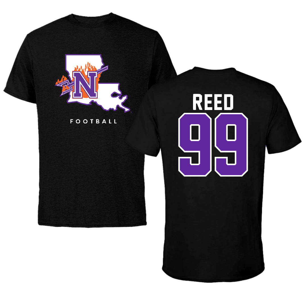 Northwestern State University Football Black Block Tee - #99 Ke’Shawn Reed