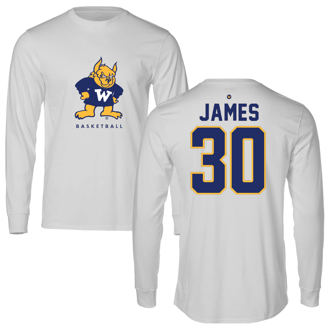Webster University Basketball Light Gray Performance Long Sleeve - #30 Linden James