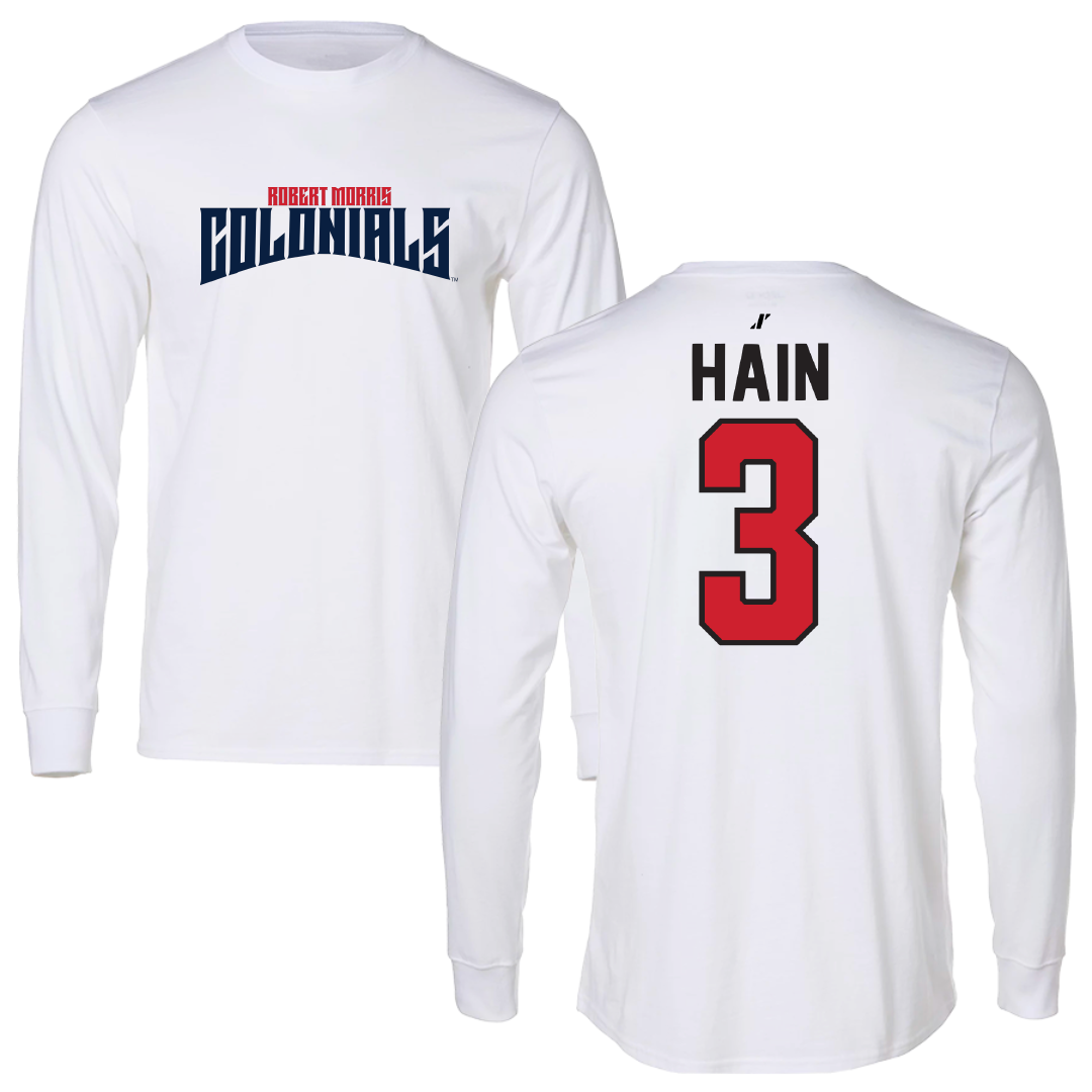 Robert Morris University Soccer White Classic Performance Long Sleeve - #3 Connor Hain