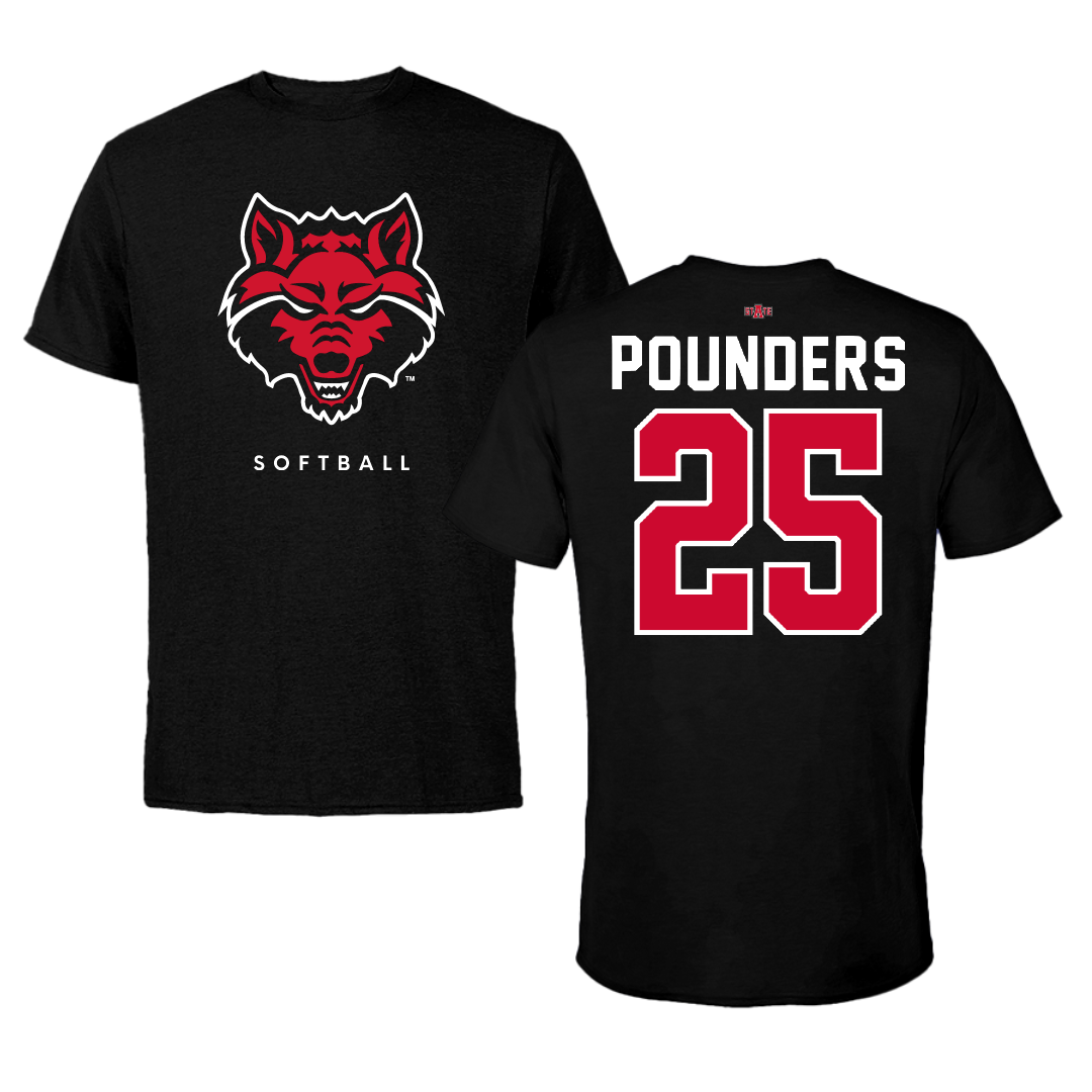Arkansas State University Softball Black Tee - #25 Katie Pounders