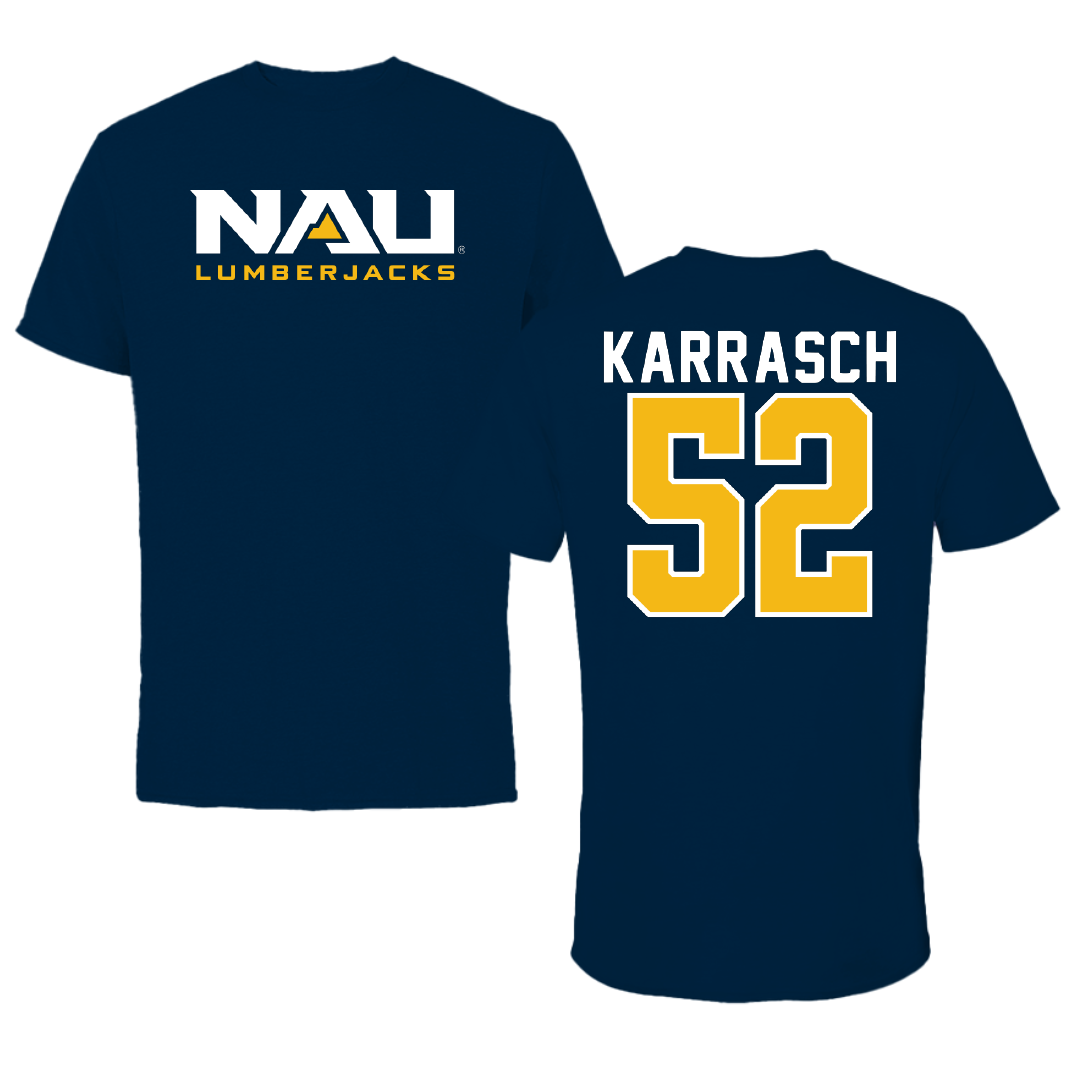 Northern Arizona University Football Navy Block Performance Tee - #52 Mattis Karrasch