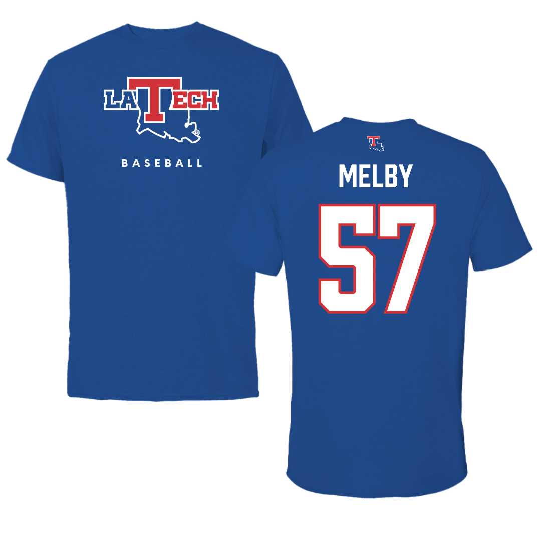 Louisiana Tech University Baseball True Royal Performance Tee - #57 Will Melby
