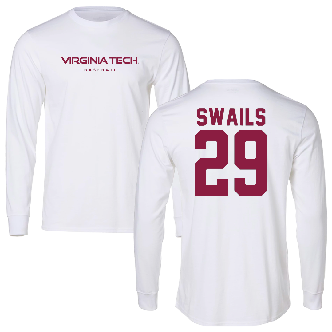 Virginia Tech Baseball White Performance Long Sleeve - #29 Tucker Swails