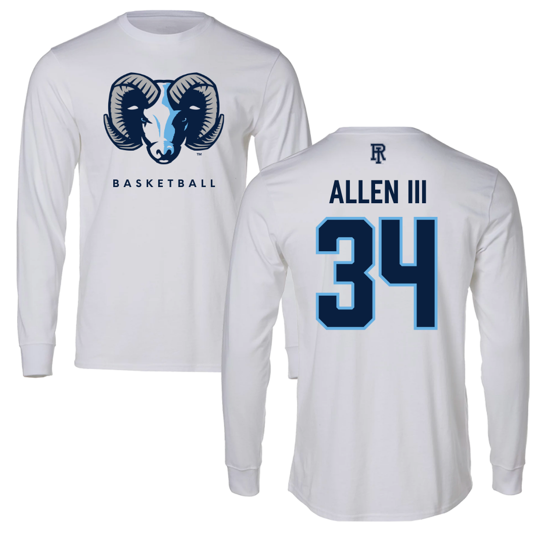 University of Rhode Island Basketball White Performance Long Sleeve - #34 Ray Allen III