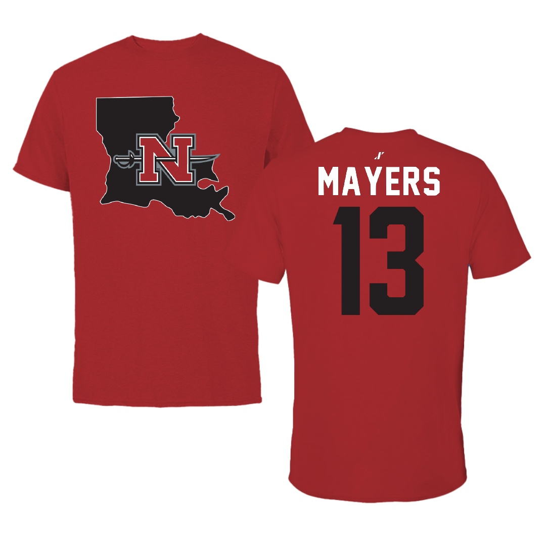 Nicholls State University Baseball Canvas Red State Tee - #13 Jacob Mayers