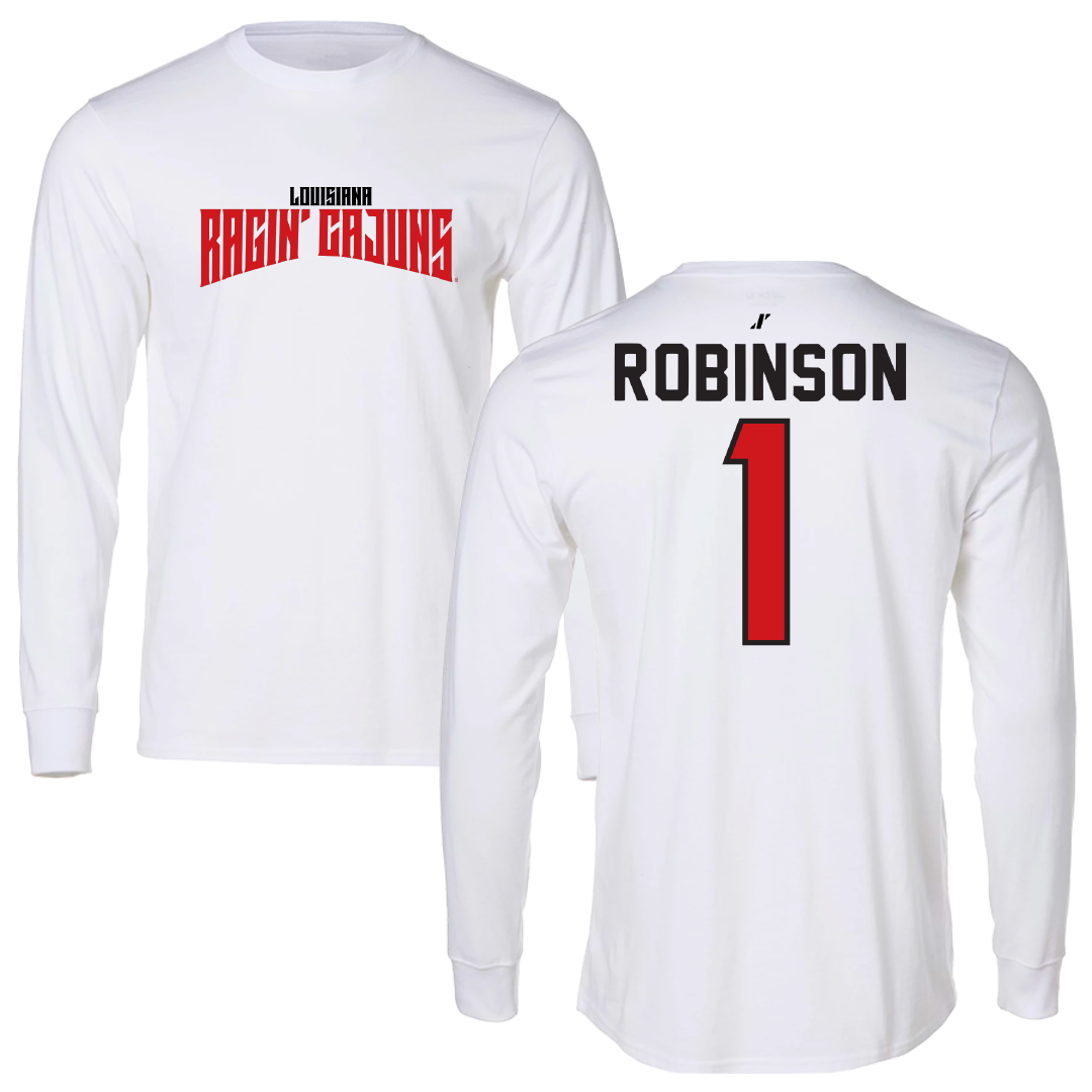 University of Louisiana at Lafayette Basketball White Classic Performance Long Sleeve - #1 Tamiah Robinson