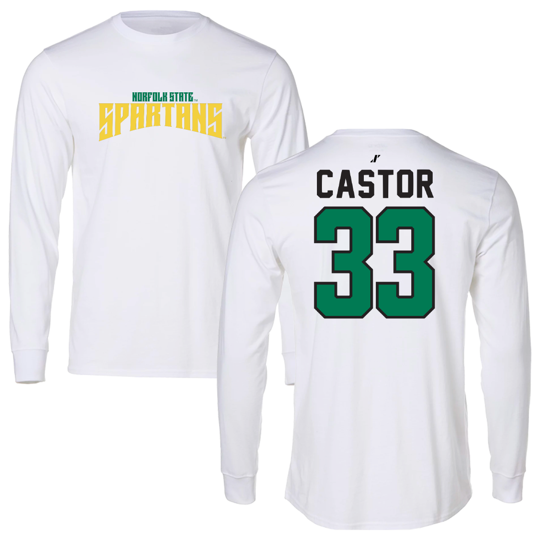 Norfolk State University Football White Classic Long Sleeve - #33 Darren Castor