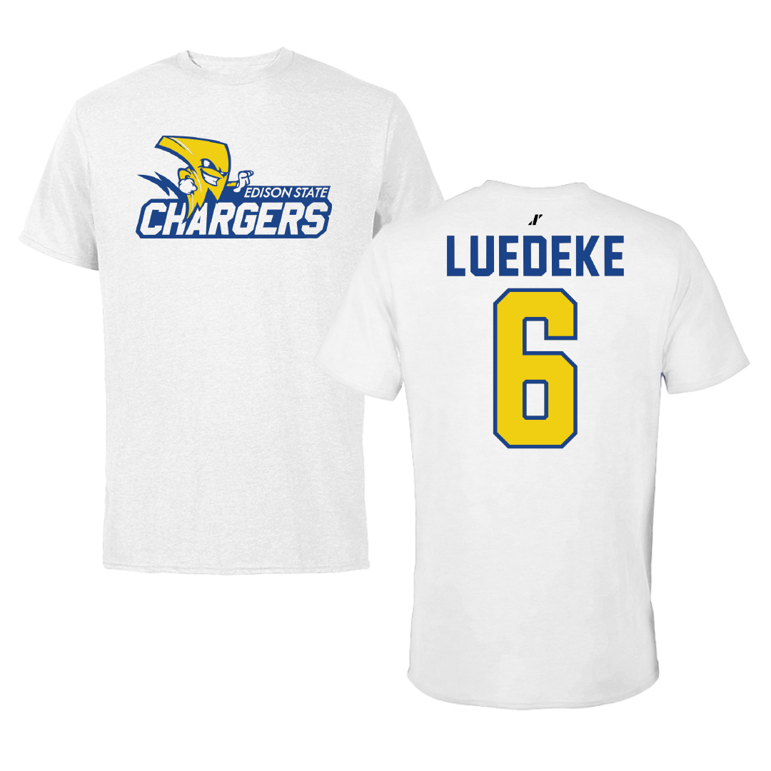 Edison State Community College Volleyball White Tee - #6 Emma Luedeke