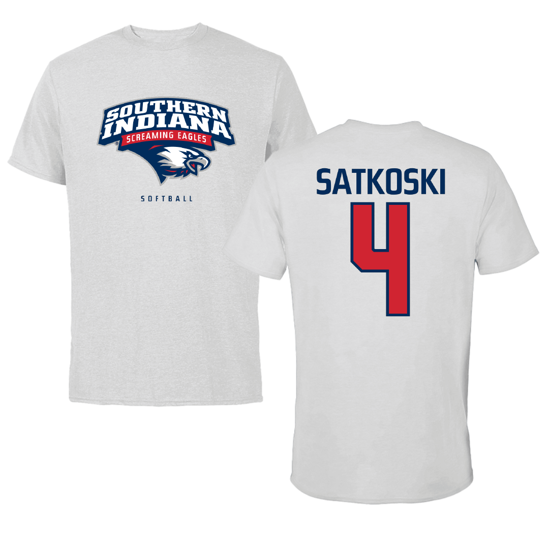 University of Southern Indiana Softball Light Gray Tee - #4 Katelyn Satkoski