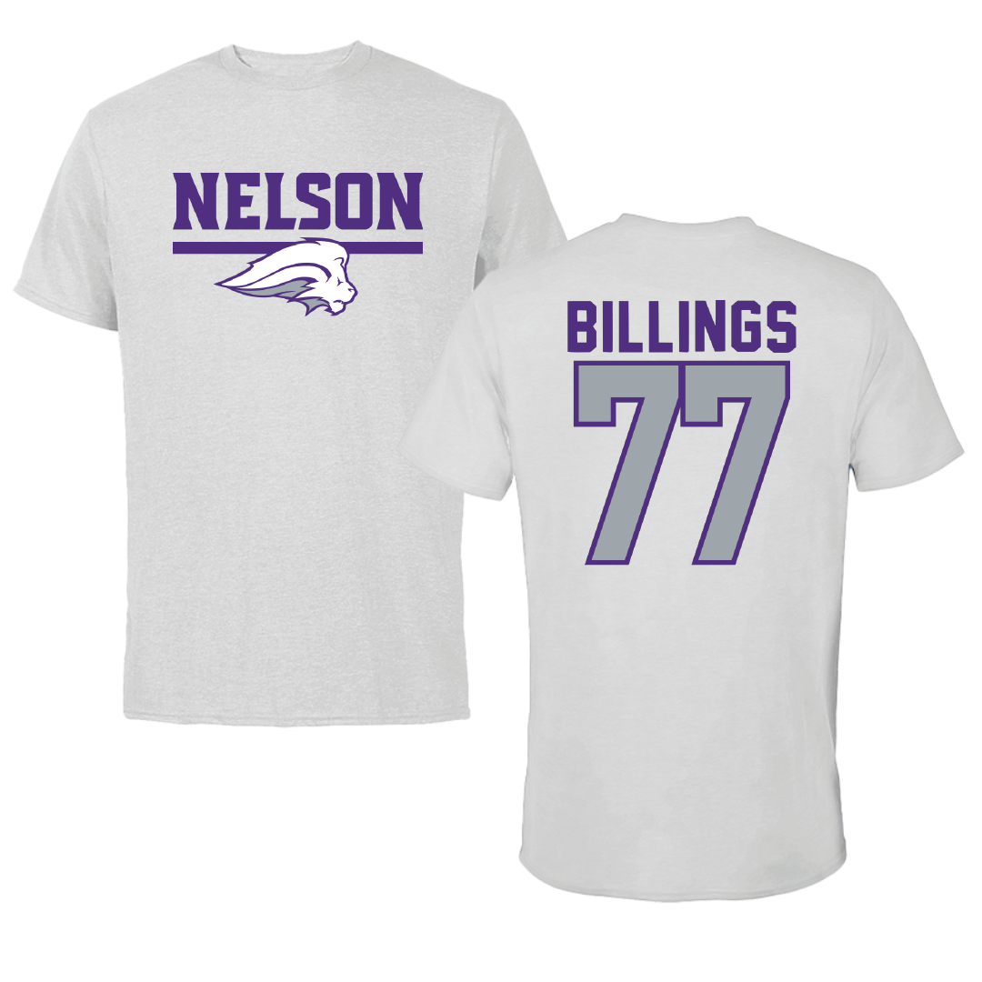 Nelson University Football Light Gray Performance Tee - #77 Benjamin Billings