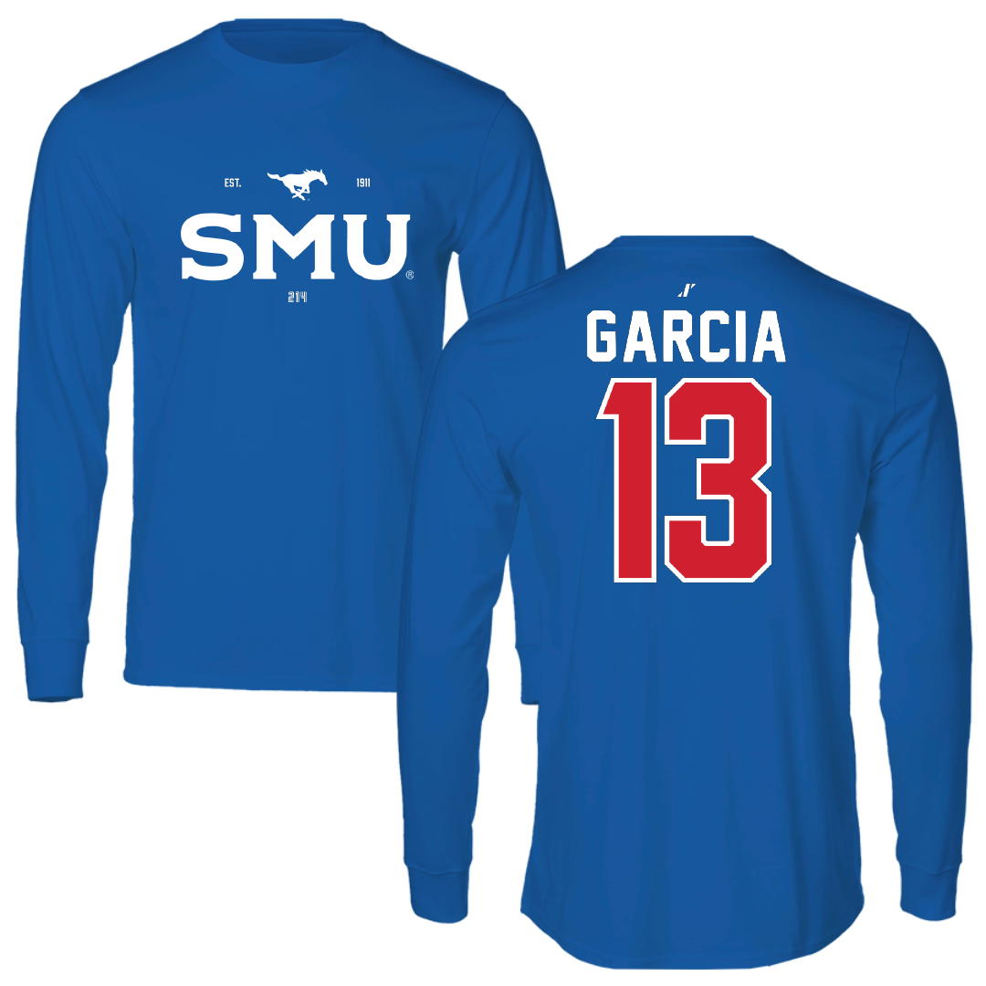 Southern Methodist University Soccer Blue General Performance Long Sleeve - #13 Richie Garcia