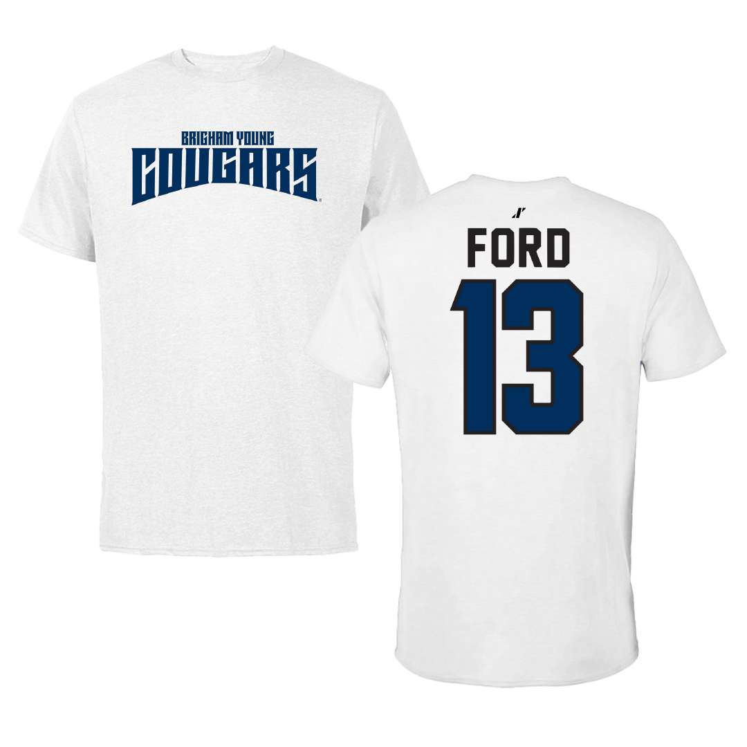 Brigham Young University Soccer White Classic Performance Tee - #13 Ellie Ford