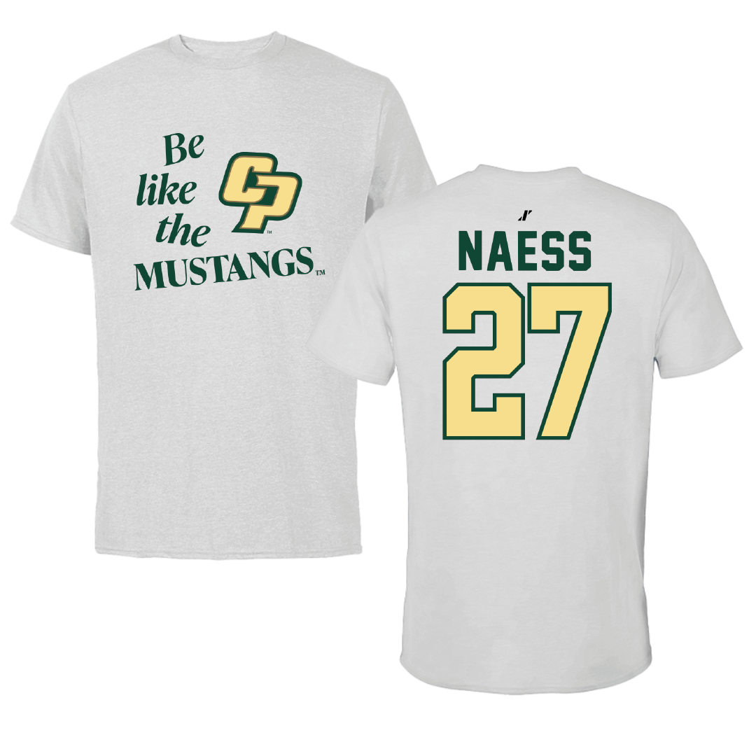 Cal Poly Baseball Light Gray Be Like Us Performance Tee - #27 Griffin Naess