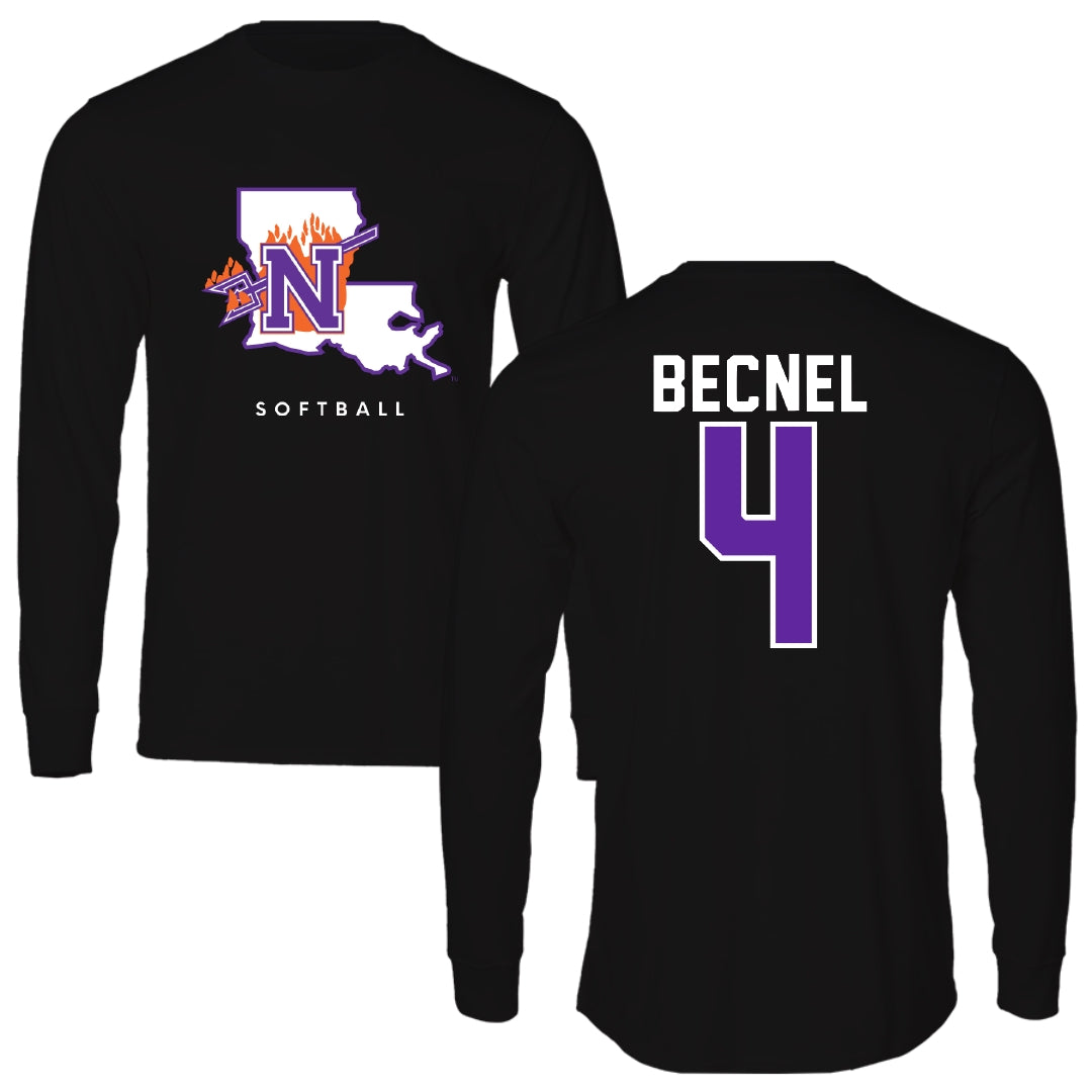 Northwestern State University Softball Black Block Performance Long Sleeve - #4 Camryn Becnel