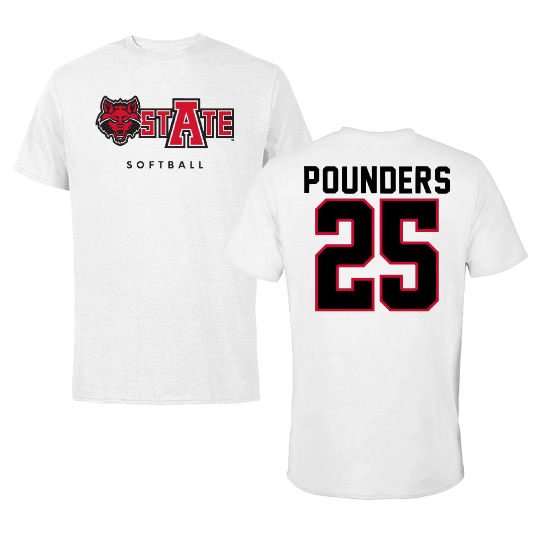 Arkansas State University Softball White Performance Tee - #25 Katie Pounders