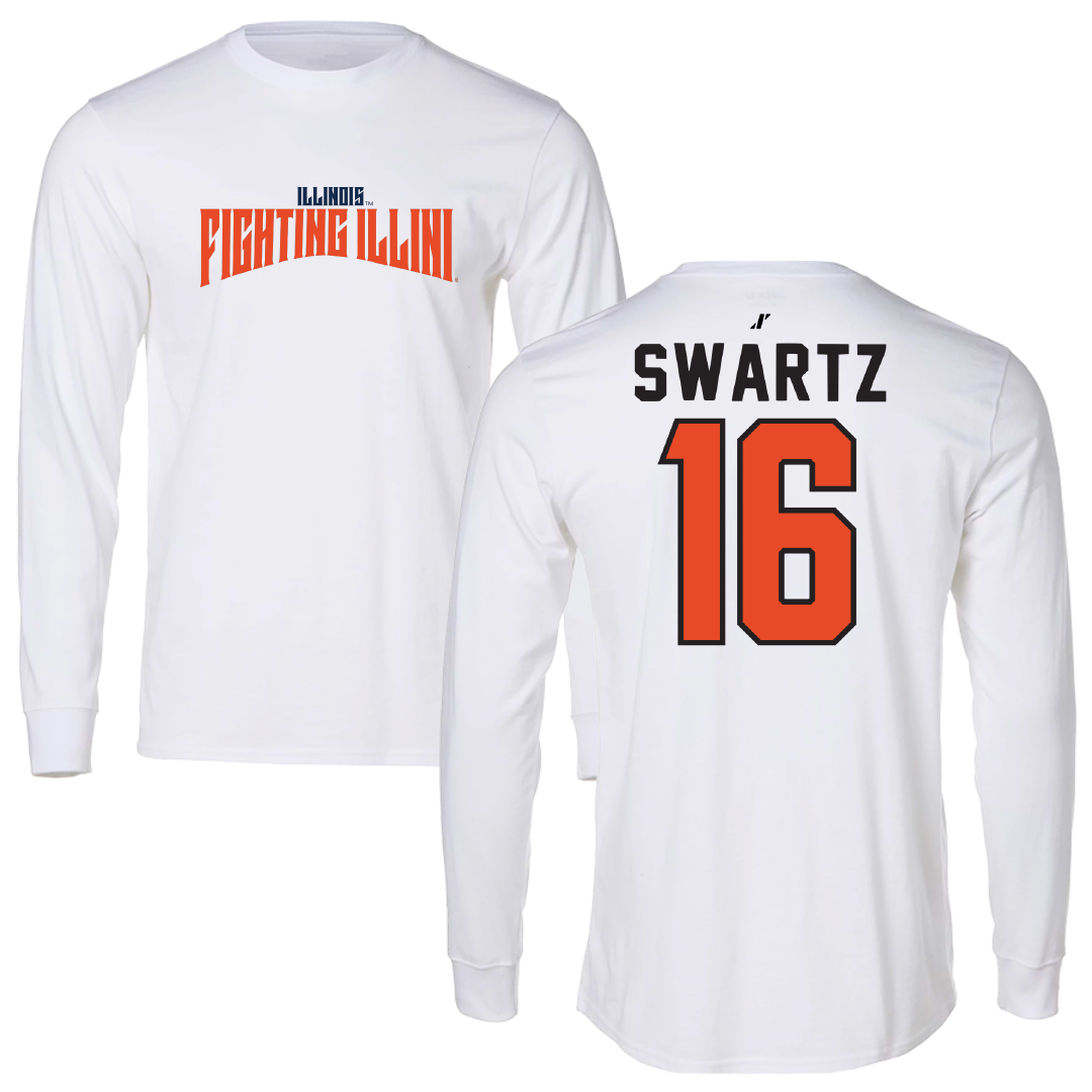 University of Illinois Baseball White Classic Long Sleeve - #16 Jake Swartz