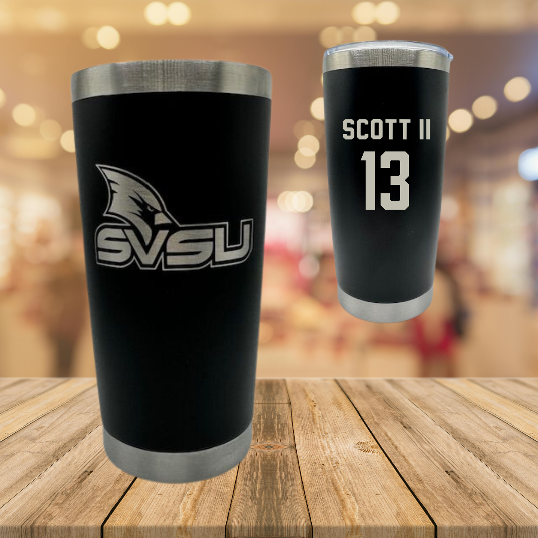 Saginaw Valley State University Basketball Black Stainless Steel Tumbler - #13 Dontez Scott II
