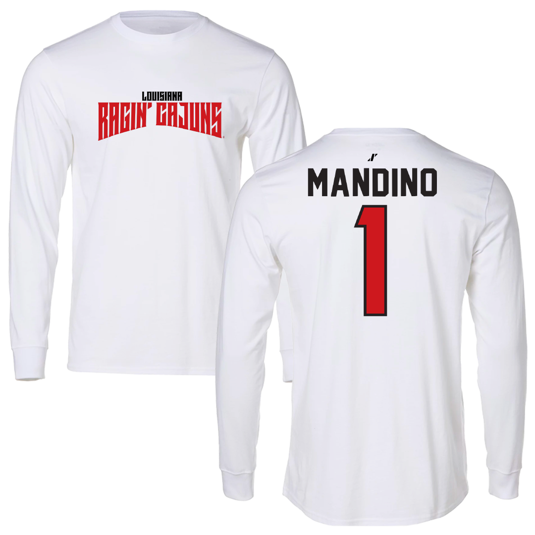 University of Louisiana at Lafayette Baseball White Classic Long Sleeve - #1 Maddox Mandino