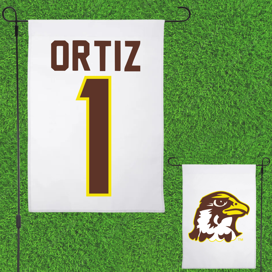 Quincy University Baseball White Garden Flag - #1 JD Ortiz
