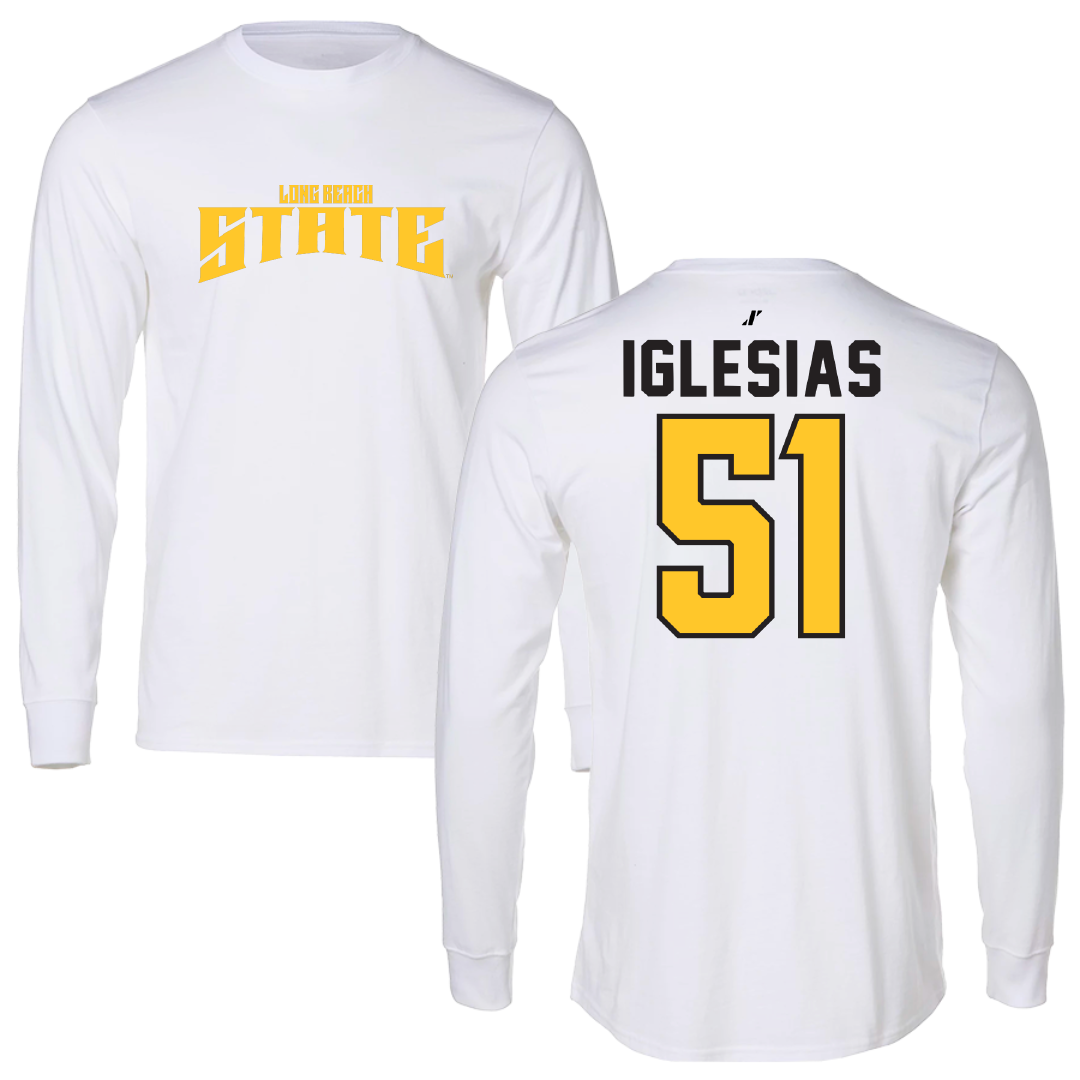 Long Beach State University Baseball White Classic Performance Long Sleeve - #51 Joey Iglesias